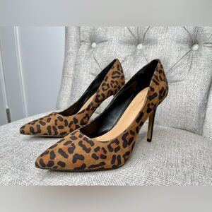 BCBG Women's Leopard Print Stiletto Heels Size 7 Point Toe Pumps